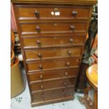 Good quality 19th Century mahogany tall chest, the moulded top above eight graduated drawers with