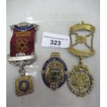 Silver and enamel masonic medallion, silver and enamel Royal Order of Buffalos medallion, and