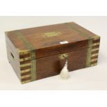 19th Century Indian Colonial hardwood brass bound box, with fitted and carved interior, the plaque