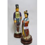 Pair of modern Chinese cloisonne figures of immortals with composition heads and hands, each on a