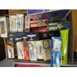 Box containing twenty various model aircraft kits, including Aurora, Frog, Airfix etc.