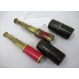 Two small brass three draw telescopes in cases