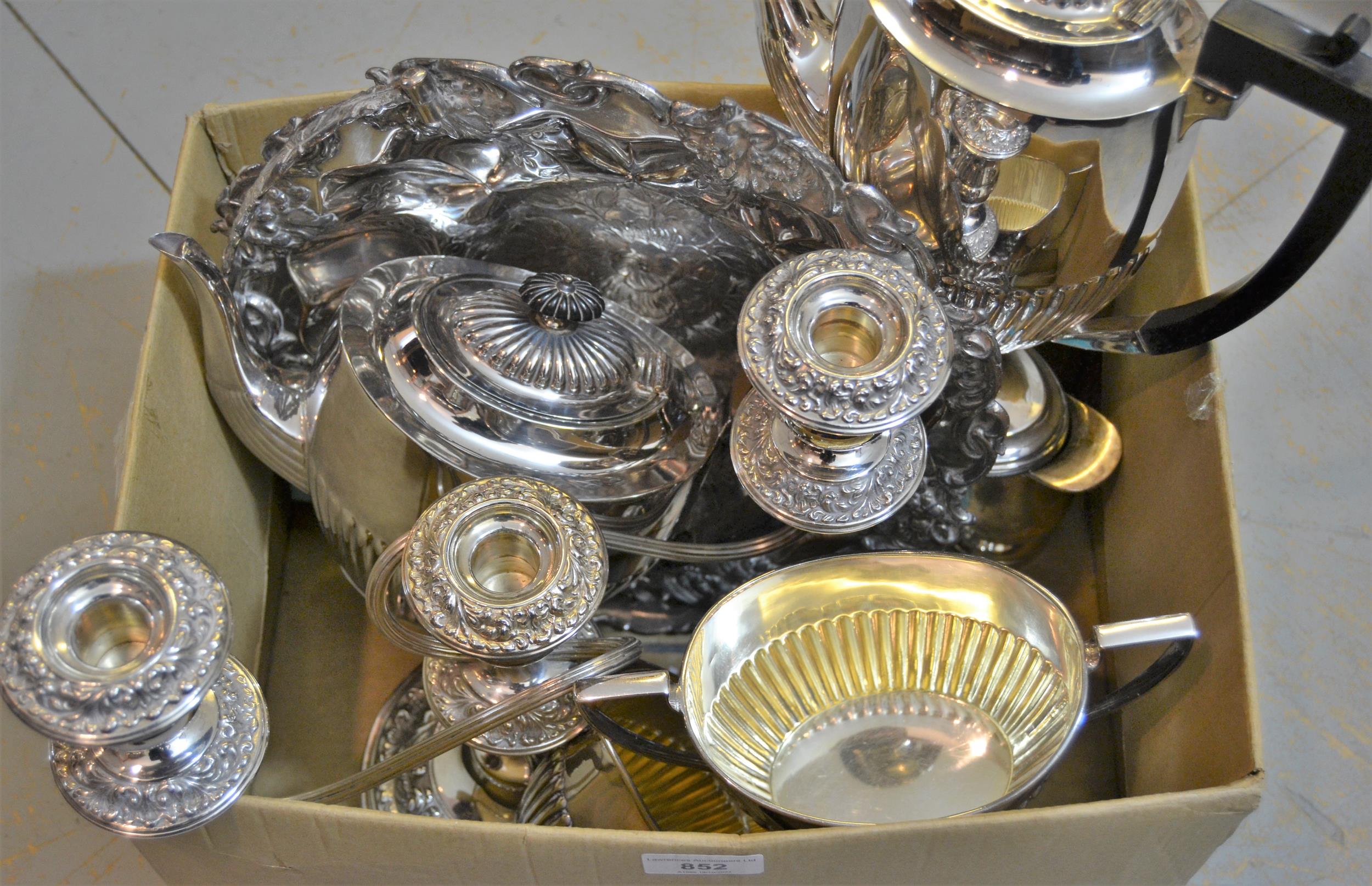 Four piece silver plated half fluted design tea service, together with a quantity of other silver