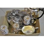 Four piece silver plated half fluted design tea service, together with a quantity of other silver