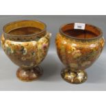 Near pair of Zsolnay Pecs pedestal lobed baluster vases, each with stylised floral decoration in