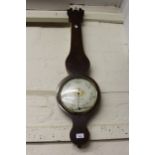 Early 19th Century mahogany and line inlaid banjo shaped wheel barometer with painted dial, signed