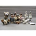 Two Lladro matt glazed figures of eskimo children, the tallest 8ins together with three similar