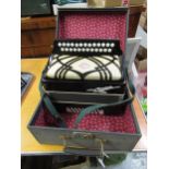 Russian black lacquered accordion in original carry case