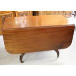 Regency mahogany rectangular drop-leaf dining table, the reeded top above a single end drawer,