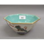 Late 19th / early 20th Century Chinese Canton famille rose octagonal bowl decorated with foe dogs in