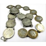 Silver three penny coin bracelet, together with a French coin bracelet