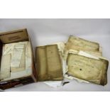 Box containing a large collection of various 18th Century indentures on vellum The collection are