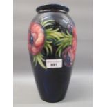 Large Moorcroft baluster vase decorated with the Anemone pattern on a blue ground, painted