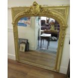 Large good quality 19th Century painted and gilded composition wall mirror, the arched top with a