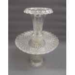 19th Century Waterford type cut glass table centrepiece, the vase shaped top above a central