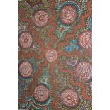 20th Century Aboriginal school, oil on canvas, inscribed verso ' Honey Ant Dreaming ' Sammy