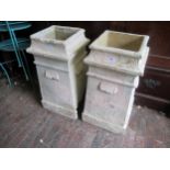 Pair of Victorian painted stoneware chimney pots of square tapering form, 26ins high