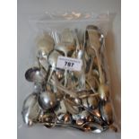 Bag containing a quantity of various Georgian and Victorian silver spoons, forks, flatware,