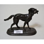 Small brown patinated spelter figure of a gundog