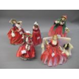 Group of five Royal Doulton figures, ' Sweet and Twenty ', ' Autumn Breezes ', ' Lady