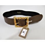 Paloma Picasso, ladies brown leather belt with gilt buckle Size M/75