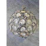 Pair of 20th Century chromium and glass globe form hanging lights, 20ins diameter, together with a