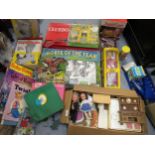 Box containing a quantity of various vintage boxed and unboxed childrens toys and games