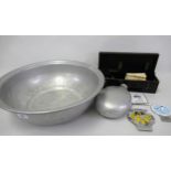 World War II Third Reich aluminium wash bowl, similar canteen, Castella visibility meter and various