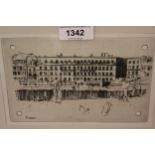 Framed etching street scene with figures and dogs to foreground, signed Sickert within the plate,