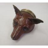 Patinated brass fox head stirrup cup