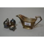 Birmingham silver 1920's cream jug and a plated cruet set