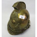 Late 19th / early 20th Century French brass fireman's helmet, inscribed S.R.S Pompiers D'aisy
