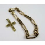 9ct Rose gold alternating link bracelet and a 9ct Gold crucifix Long links - 19mm total length -