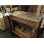 19th Century pine single drawer side table with undertier on turned and tapering front support,