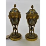 Pair of 19th Century French ormolu champlevé decorated cassolettes with reversible candlesticks