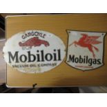 Enamelled metal advertising sign for Mobiloil, 14.25ins x 21ins together with another for