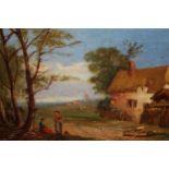 Th. Smith, pair of 19th Century oil on canvas, landscapes, summer and winter of a farmstead with
