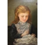 Richard L. Aldridge, oil on canvas, portrait of a seated girl sewing, signed and dated 1878, 30ins x