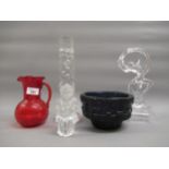 Four items of 20th Century Art glass together with a red glass jug