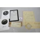 Queen Victoria, two autographed letter fragments, one bearing the Royal seal and dated 1848, the