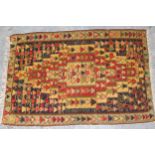 Small Kelim rug with an all-over polychrome design, 3ft 4ins x 2ft 2ins approximately together