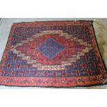 Senneh Kelim rug with a medallion and all-over stylised design in shades of red, blue and cream, 4ft
