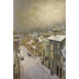 George Ray Burtenshaw, mixed media, view of Tunnel Road and Bell Street, Reigate from the bridge,