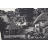 Youngman Carter, two signed woodcut prints, village scenes with figures and horses, largest 7.5ins x