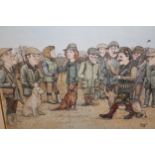 Bryn, signed coloured caricature print titled ' The New Gun ' and another titled ' The Old Gun ',