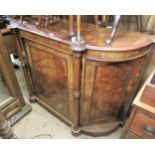 Victorian walnut side cabinet, the moulded top above a central panel door flanked by turned