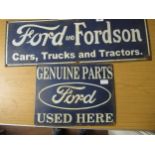 Enamelled metal advertising sign for Ford & Fordson cars, trucks and tractors, 10ins x 29.75ins