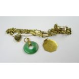 9ct Gold bracelet with padlock clasp, (4.5g) together with a Chinese yellow metal pendant and a