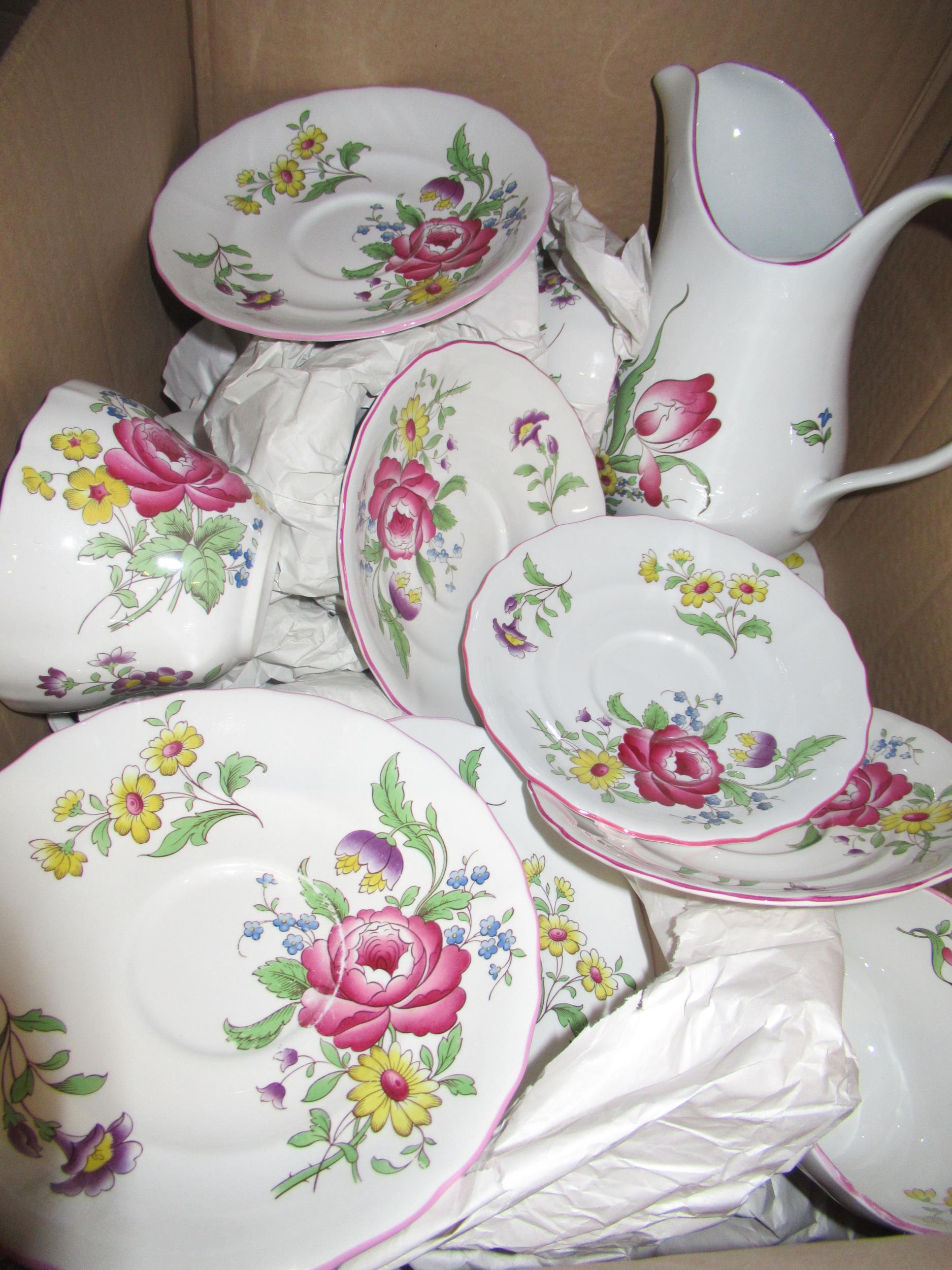 Spode Marlborough Sprays breakfast set One teapot, two milk jugs, large jug. Six cups, six saucers