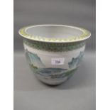 20th Century Chinese porcelain jardinière decorated with a landscape, 9ins high (crack to base)